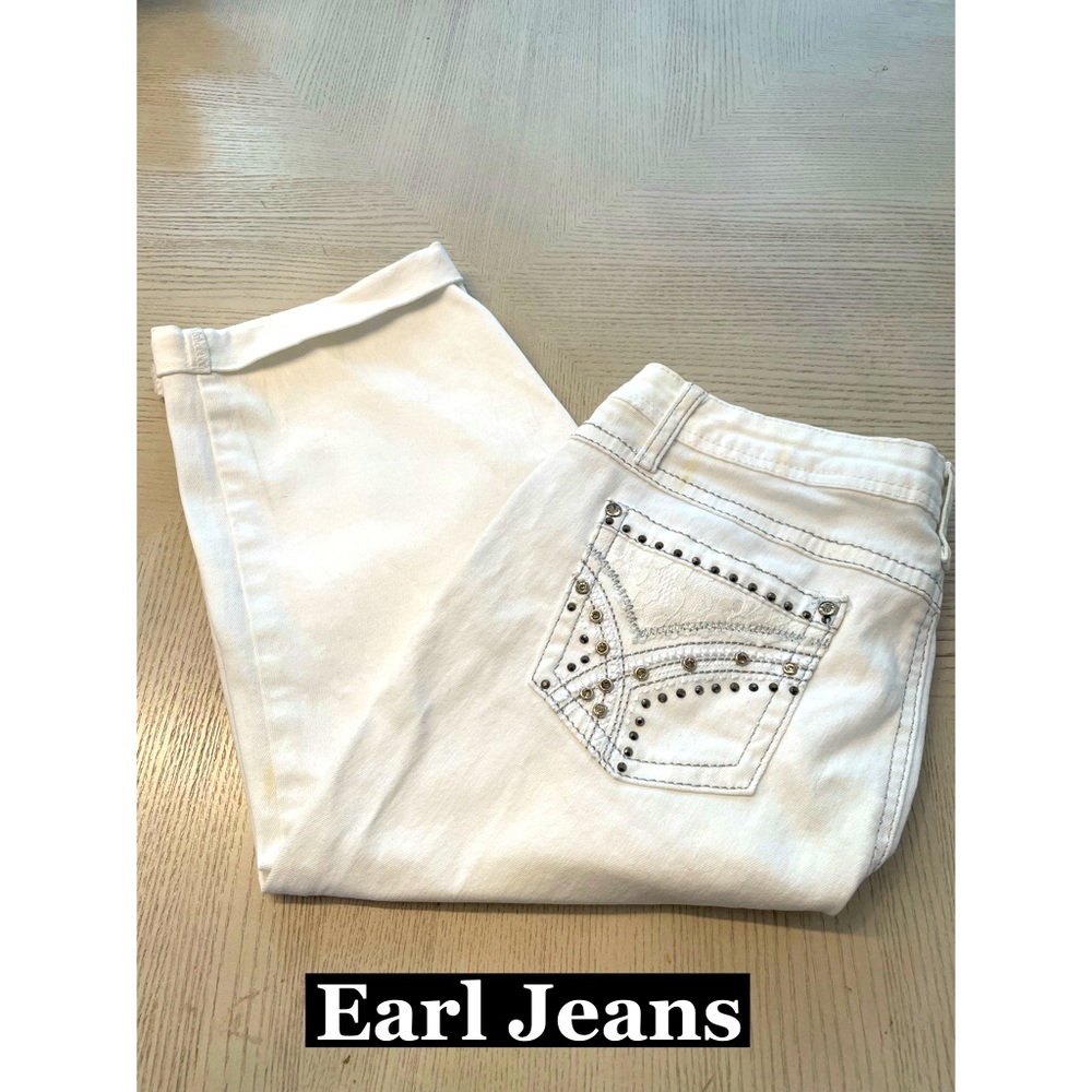 Earl Jean, White Studded Cuffed Capris Sz 10